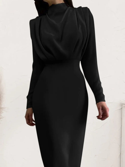 'Zosia' Ruched Turtleneck Dress - Celes Fashion